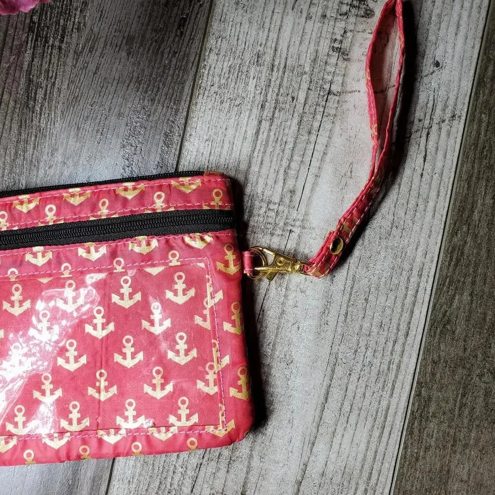 Simply Southern Phone Wristlet Red and Gold Anchors EUC